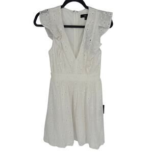 Lulus White Ruffled Eyelet Cotton Mini Dress Short Sleeve V-Neck Party Vacay XS